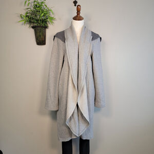 Anthropologie Ett Twa Open Front Drape Waterfall Hooded Cardigan Duster L Jacket